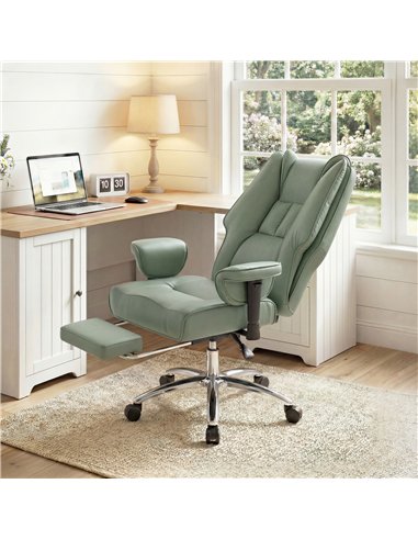 HOMCOM Executive Office Chair, Reclining Desk Chair with Footrest, Adjustable Armrests, Pet Friendly Faux Leather, Green