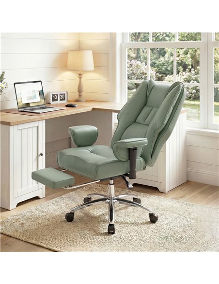 HOMCOM Executive Office Chair, Reclining Desk Chair with Footrest, Adjustable Armrests, Pet Friendly Faux Leather, Green - pic 191687 | FastDaddyshop