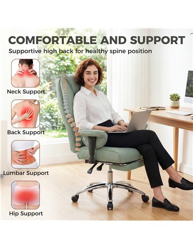 HOMCOM Executive Office Chair, Reclining Desk Chair with Footrest, Adjustable Armrests, Pet Friendly Faux Leather, Green