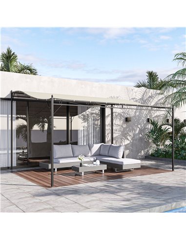Outsunny 4 x 3 Meters Canopy Metal Wall Gazebo Awning Garden Marquee Shelter Door Porch - Cream