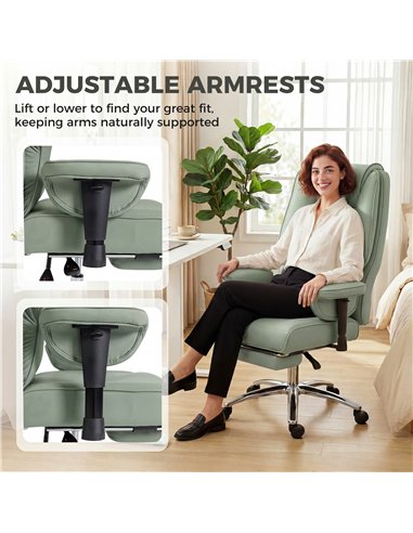 HOMCOM Executive Office Chair, Reclining Desk Chair with Footrest, Adjustable Armrests, Pet Friendly Faux Leather, Green