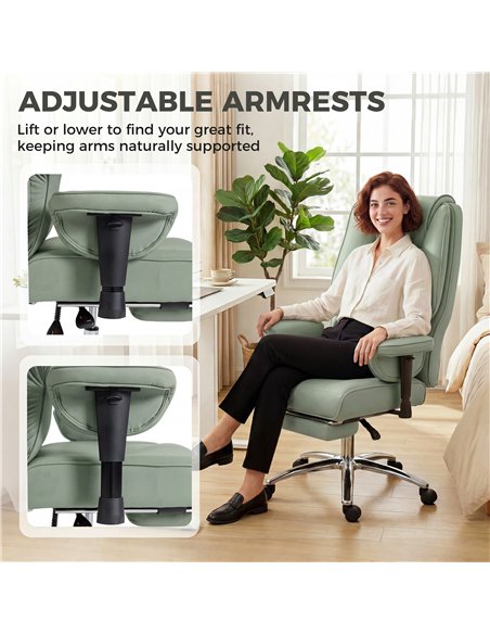HOMCOM Executive Office Chair, Reclining Desk Chair with Footrest, Adjustable Armrests, Pet Friendly Faux Leather, Green - pic 191690 | FastDaddyshop