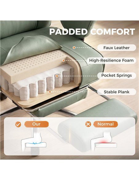 HOMCOM Executive Office Chair, Reclining Desk Chair with Footrest, Adjustable Armrests, Pet Friendly Faux Leather, Green - pic 191691 | FastDaddyshop