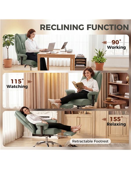 HOMCOM Executive Office Chair, Reclining Desk Chair with Footrest, Adjustable Armrests, Pet Friendly Faux Leather, Green - pic 191693 | FastDaddyshop