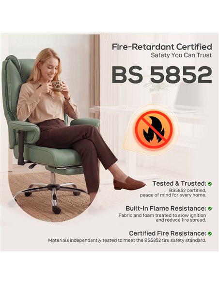 HOMCOM Executive Office Chair, Reclining Desk Chair with Footrest, Adjustable Armrests, Pet Friendly Faux Leather, Green - pic 191694 | FastDaddyshop