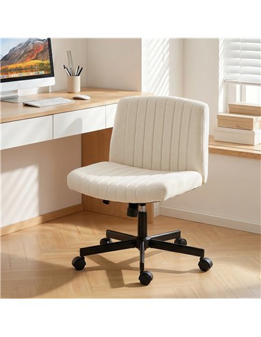 HOMCOM Imitation Linen Criss Cross Legged Desk Chair, Armless Office Chair with Wheels, Green