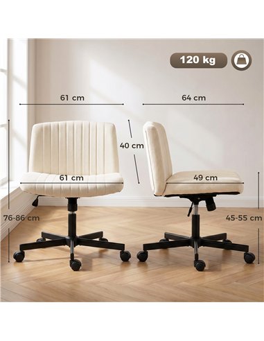 HOMCOM Imitation Linen Criss Cross Legged Desk Chair, Armless Office Chair with Wheels, Green