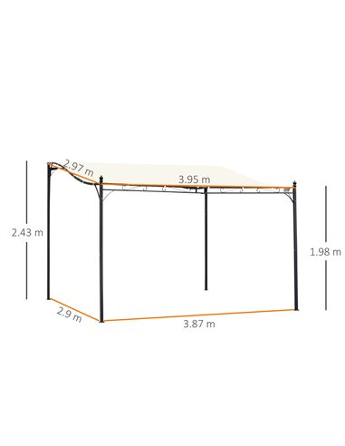 Outsunny 4 x 3 Meters Canopy Metal Wall Gazebo Awning Garden Marquee Shelter Door Porch - Cream