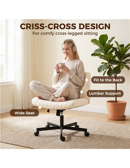 HOMCOM Imitation Linen Criss Cross Legged Desk Chair, Armless Office Chair with Wheels, Green - pic 191700 | FastDaddyshop