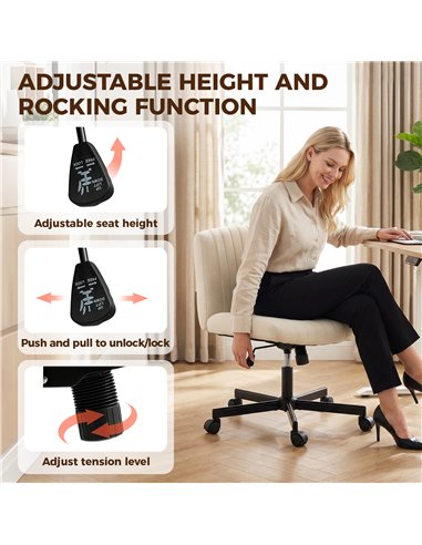 HOMCOM Imitation Linen Criss Cross Legged Desk Chair, Armless Office Chair with Wheels, Green