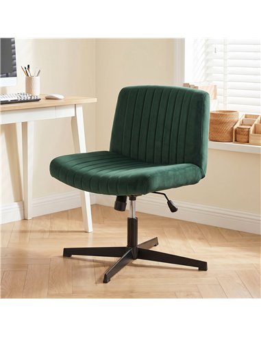 HOMCOM Flannel Criss Cross Legged Desk Chair, Armless Office Chair No Wheels, Green