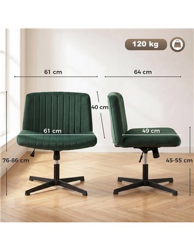HOMCOM Flannel Criss Cross Legged Desk Chair, Armless Office Chair No Wheels, Green