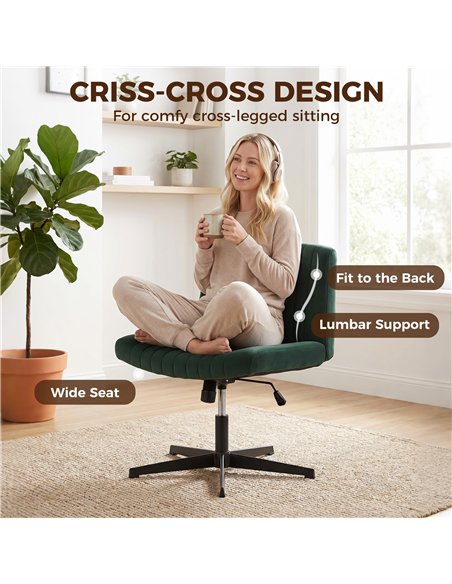 HOMCOM Flannel Criss Cross Legged Desk Chair, Armless Office Chair No Wheels, Green - pic 191708 | FastDaddyshop