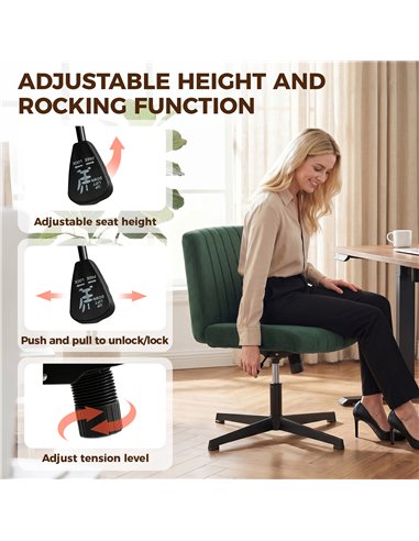 HOMCOM Flannel Criss Cross Legged Desk Chair, Armless Office Chair No Wheels, Green