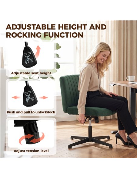 HOMCOM Flannel Criss Cross Legged Desk Chair, Armless Office Chair No Wheels, Green - pic 191709 | FastDaddyshop