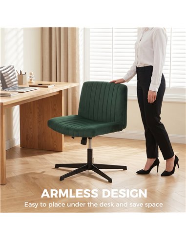 HOMCOM Flannel Criss Cross Legged Desk Chair, Armless Office Chair No Wheels, Green