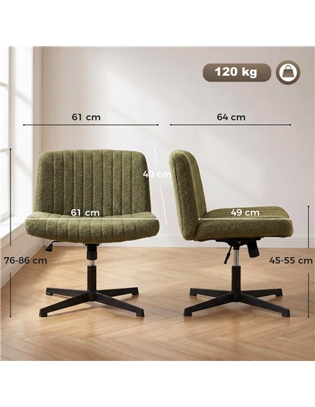 HOMCOM Teddy Fleece Criss Cross Legged Desk Chair, Armless Office Chair No Wheels, Green - pic 191715 | FastDaddyshop
