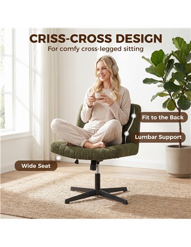 HOMCOM Teddy Fleece Criss Cross Legged Desk Chair, Armless Office Chair No Wheels, Green