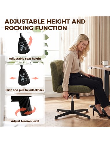 HOMCOM Teddy Fleece Criss Cross Legged Desk Chair, Armless Office Chair No Wheels, Green