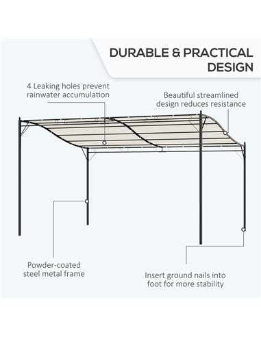 Outsunny 4 x 3 Meters Canopy Metal Wall Gazebo Awning Garden Marquee Shelter Door Porch - Cream