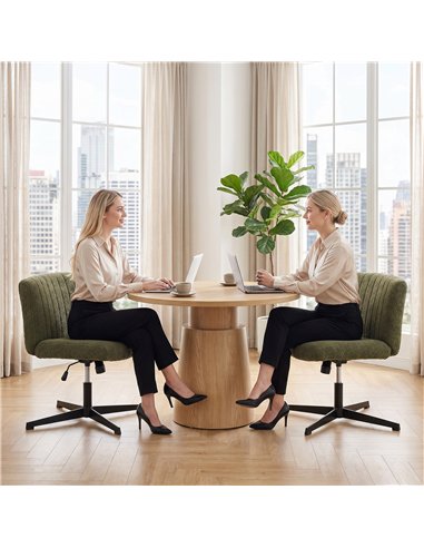 HOMCOM Teddy Fleece Criss Cross Legged Desk Chair, Armless Office Chair No Wheels, Green