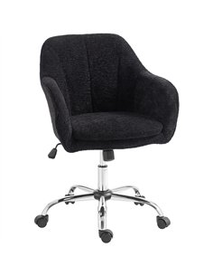 HOMCOM Modern Makeup Vanity Chair, Snow Flannel Office Chair with Tub Back, Black