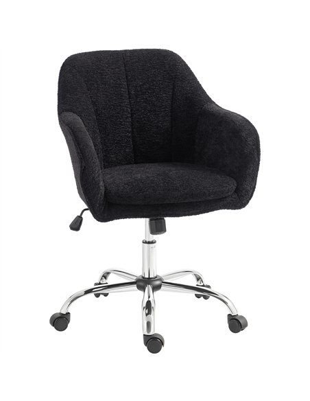 HOMCOM Modern Makeup Vanity Chair, Snow Flannel Office Chair with Tub Back, Black - pic 191722 | FastDaddyshop