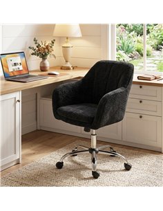 HOMCOM Modern Makeup Vanity Chair, Snow Flannel Office Chair with Tub Back, Black 2