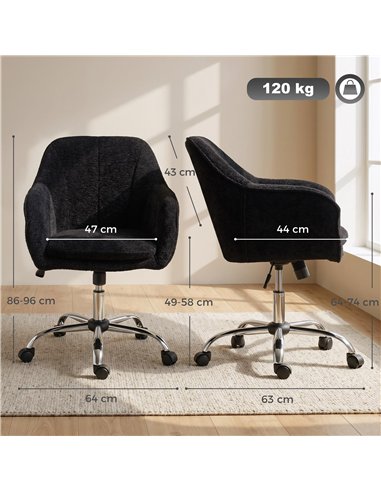 HOMCOM Modern Makeup Vanity Chair, Snow Flannel Office Chair with Tub Back, Black