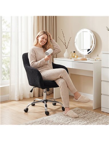 HOMCOM Modern Makeup Vanity Chair, Snow Flannel Office Chair with Tub Back, Black