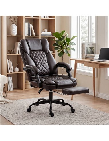 HOMCOM Executive Home Office Chair Reclining Function Footrest Computer Desk Chair High Back, Brown