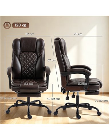 HOMCOM Executive Home Office Chair Reclining Function Footrest Computer Desk Chair High Back, Brown
