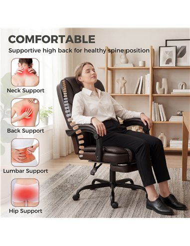 HOMCOM Executive Home Office Chair Reclining Function Footrest Computer Desk Chair High Back, Brown