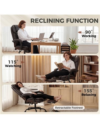 HOMCOM Executive Home Office Chair Reclining Function Footrest Computer Desk Chair High Back, Brown