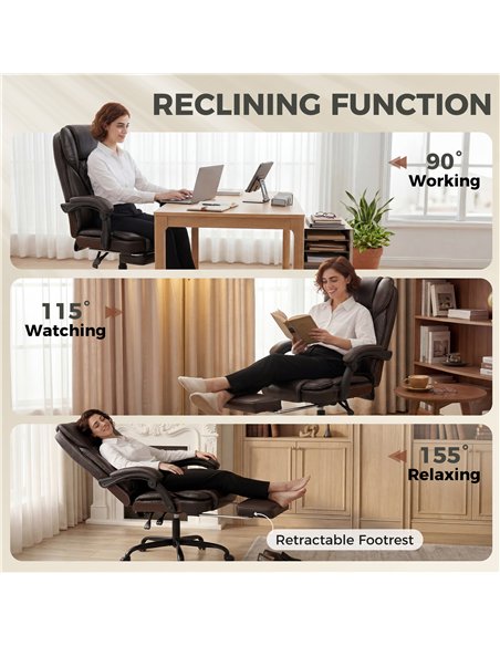 HOMCOM Executive Home Office Chair Reclining Function Footrest Computer Desk Chair High Back, Brown - pic 191736 | FastDaddyshop