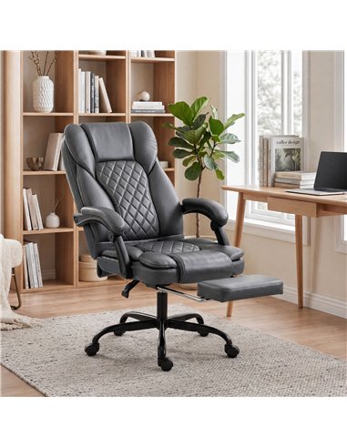 HOMCOM Executive Home Office Chair Reclining Function Footrest Computer Desk Chair High Back, Grey
