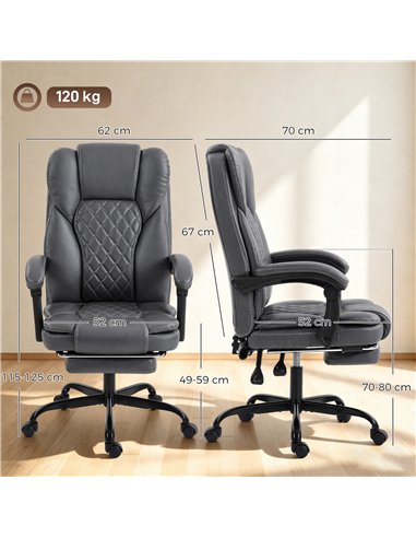 HOMCOM Executive Home Office Chair Reclining Function Footrest Computer Desk Chair High Back, Grey