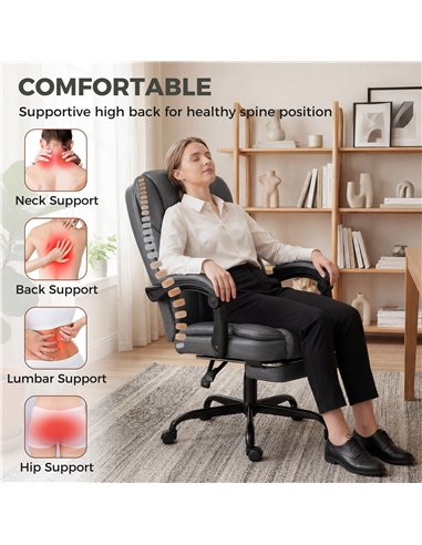 HOMCOM Executive Home Office Chair Reclining Function Footrest Computer Desk Chair High Back, Grey
