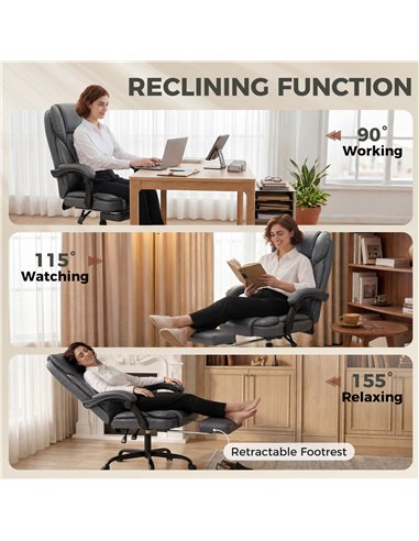 HOMCOM Executive Home Office Chair Reclining Function Footrest Computer Desk Chair High Back, Grey