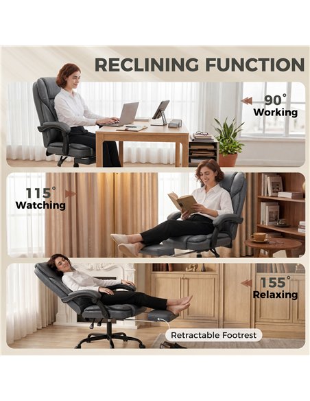HOMCOM Executive Home Office Chair Reclining Function Footrest Computer Desk Chair High Back, Grey - pic 191745 | FastDaddyshop