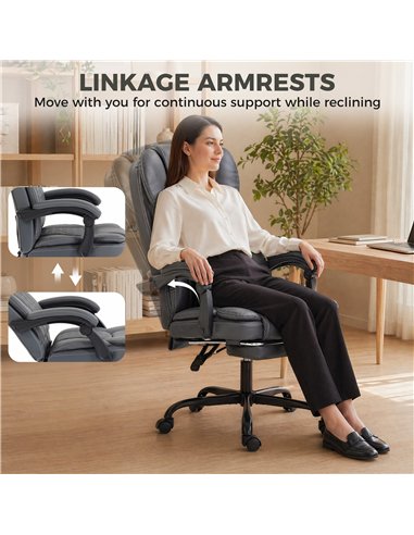 HOMCOM Executive Home Office Chair Reclining Function Footrest Computer Desk Chair High Back, Grey