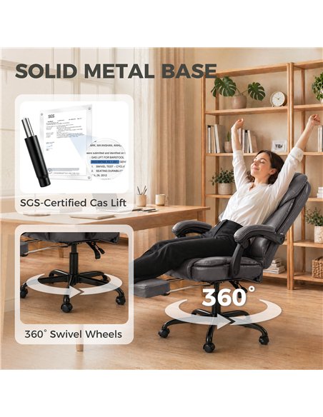 HOMCOM Executive Home Office Chair Reclining Function Footrest Computer Desk Chair High Back, Grey - pic 191747 | FastDaddyshop