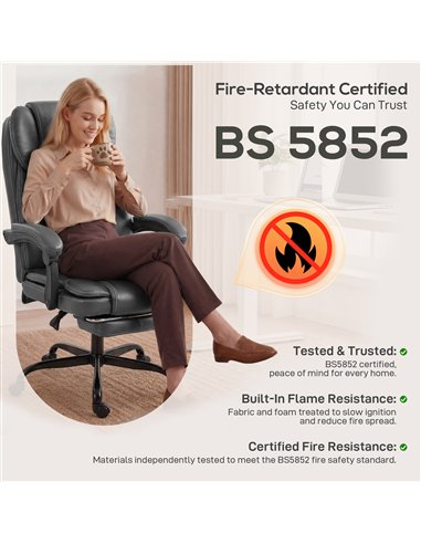 HOMCOM Executive Home Office Chair Reclining Function Footrest Computer Desk Chair High Back, Grey