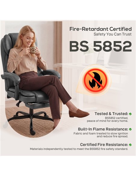 HOMCOM Executive Home Office Chair Reclining Function Footrest Computer Desk Chair High Back, Grey - pic 191748 | FastDaddyshop