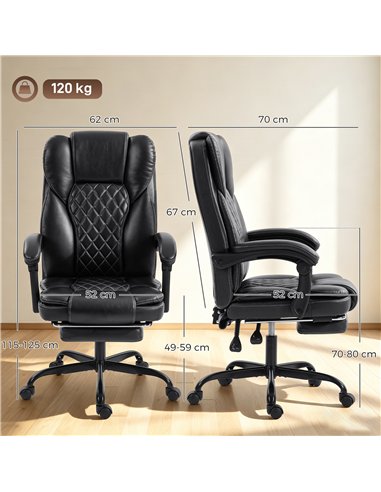 HOMCOM Executive Home Office Chair Reclining Function Footrest Computer Desk Chair High Back, Black