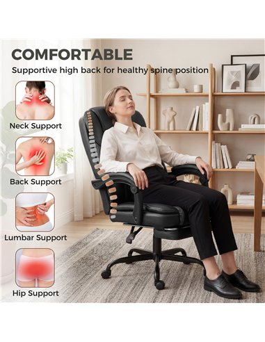 HOMCOM Executive Home Office Chair Reclining Function Footrest Computer Desk Chair High Back, Black