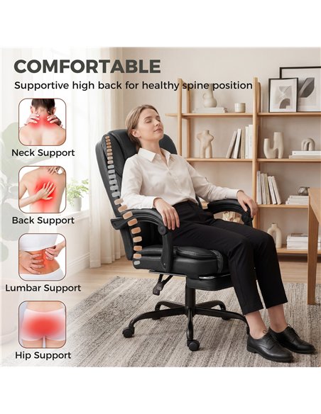 HOMCOM Executive Home Office Chair Reclining Function Footrest Computer Desk Chair High Back, Black - pic 191752 | FastDaddyshop