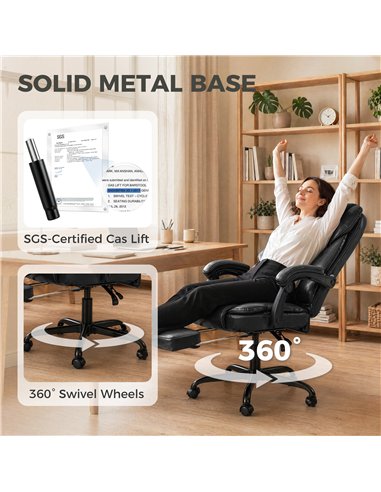 HOMCOM Executive Home Office Chair Reclining Function Footrest Computer Desk Chair High Back, Black