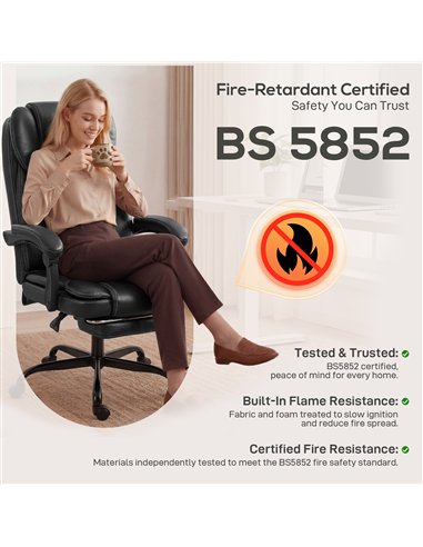 HOMCOM Executive Home Office Chair Reclining Function Footrest Computer Desk Chair High Back, Black
