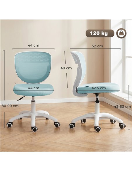 HOMCOM Office Chair, Armless Computer Desk Chair with Breathable Mesh, Adjustable Height, Swivel Wheels, Light Blue - pic 191760 | FastDaddyshop